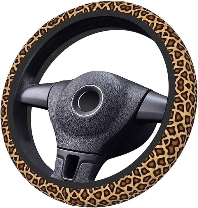 Leopard Pattern Print Universal Fit Steering Wheel Cover for Car, Truck, and SUV, Durable Steering Wheel Protection