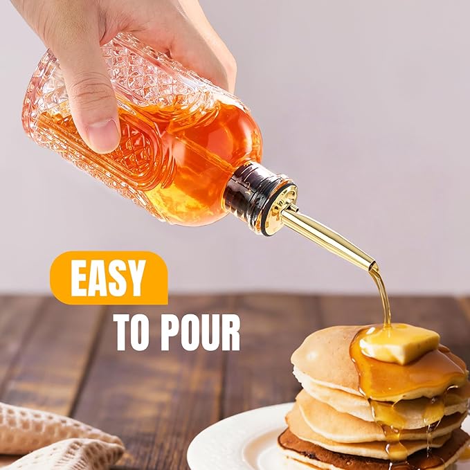 2-Pack Coffee Syrup Dispenser, 7 OZ/200ML Honey Dispenser, Small Syrup Bottles with Funnel & Extra Nozzles, Glass Syrup Dispenser for Coffee Shop, Home Kitchen