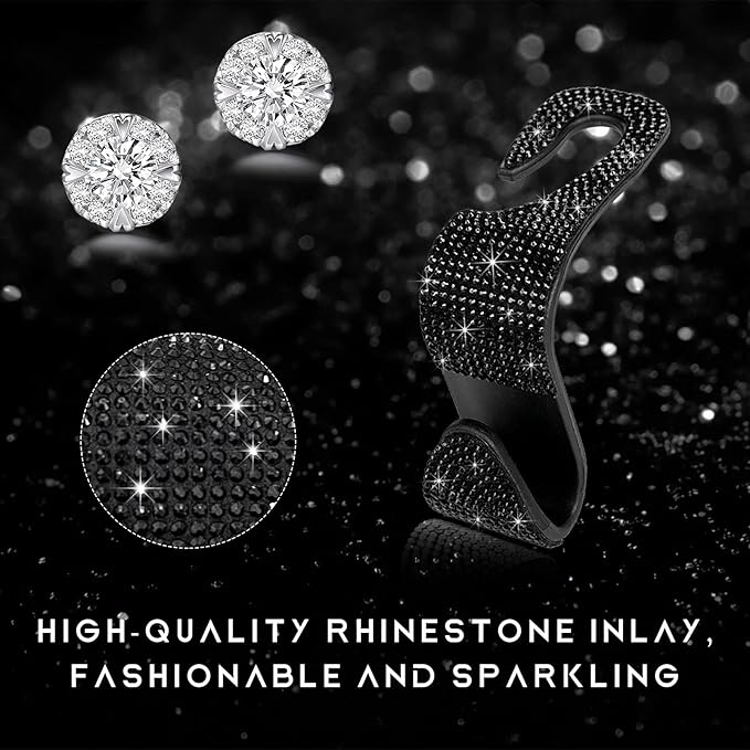 4PCS Bling Car Seat Headrest Hooks, Auto Back Seat Hanging Storage Organizer for Purse Handbag Coat, Rhinestone Vehicle Seat Hanger Holder for Women Girls, Car Accessories (Black)