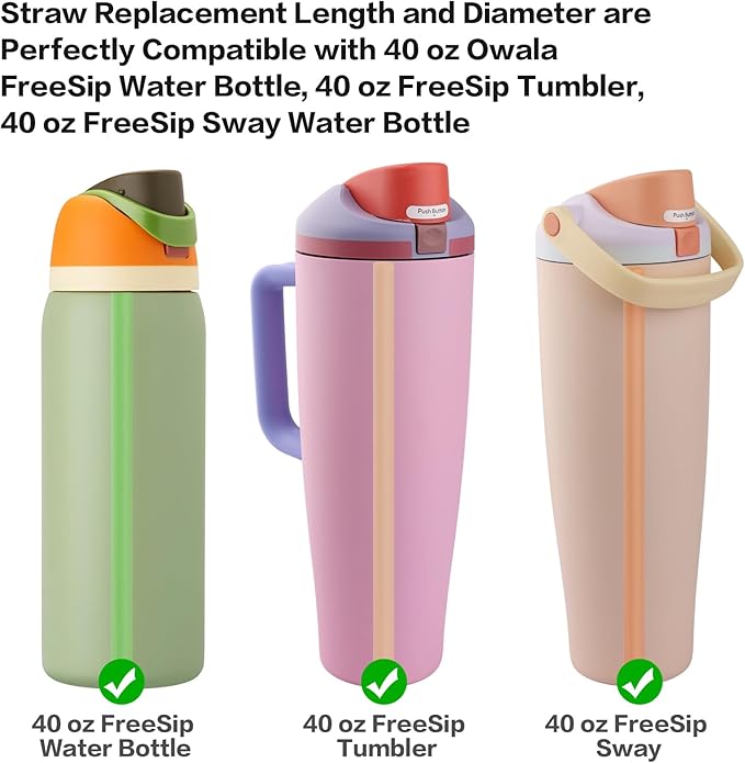 Replacement Straws Compatible with Owala FreeSip,Free sip Sway 40 Oz Water Bottle,Replacement Parts for Owala FreeSip 40 Oz Tumbler Include 6 BPA-FREE Straw and 1 Cleaning Brush,Pink