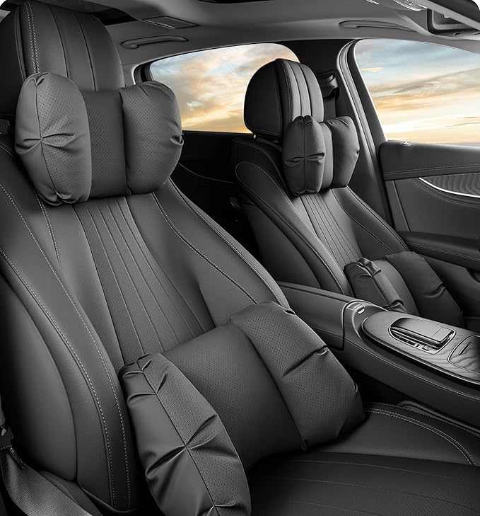Car Neck Pillow & Lumbar Support for MINI F55 2025-2026 Ergonomic Breathable Mesh Auto Seat Back Cushion Headrest,Black-Neck Pillow
