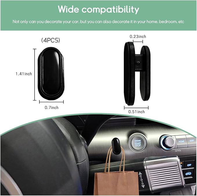4 PCS Car Mini Hook, Multifunctional Auto Adhesive Backseat Hangers on Dashboard, Universal Hook Stickers for Key, Mask, Earphone, Charging Cable, Vehicle Interior Accessories (Glossy)