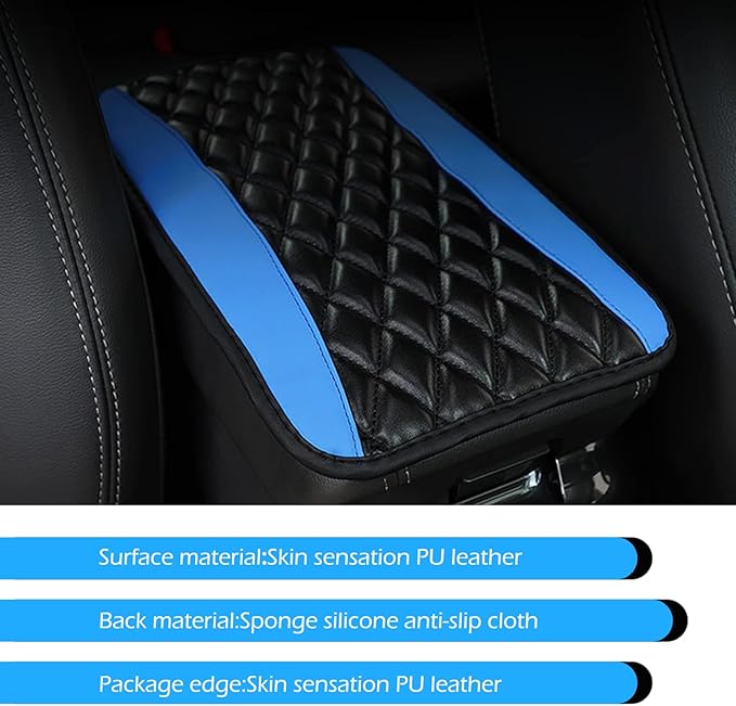 Car Center Console Cover, Leather Waterproof Car Armrest Cover Cushion, Auto Center Console Cushion Pad, Auto Interior Accessories for Most Vehicle, SUV, Truck (Blue)