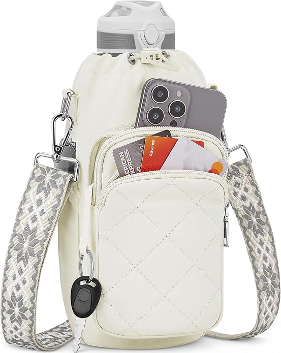 Water Bottle Bag Crossbody，Insulated Water Bottle Purse Crossbody Water Bottle Holder with Strap 40 oz