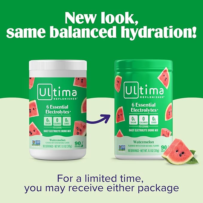 Ultima Replenisher Daily Electrolyte Powder Drink Mix – Sugar Free – Watermelon, 90 Servings – Hydration Powder with 6 Key Electrolytes and Trace Minerals – Keto Friendly, Vegan, Non-GMO