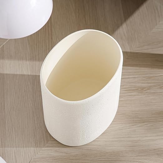 Bathroom Trash Can, 1.6 Gallon Small Trash Can Cabinet, Simple Stone Look Oval Office Garbage Bin, Decorative Waste Basket for Bedroom, Living Room, Kitchen (Off White)