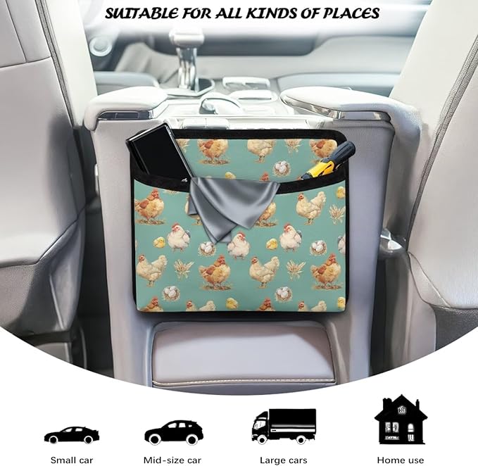 Renewold Car Side Pocket Organizer, Eggs Chickens, Vehicle Storage Pouch for Seat Door Console Window, Auto Seat Gap Filler Bag Accessories, Notes Sunglasses Cell Phone Holder Tray, Universal Small
