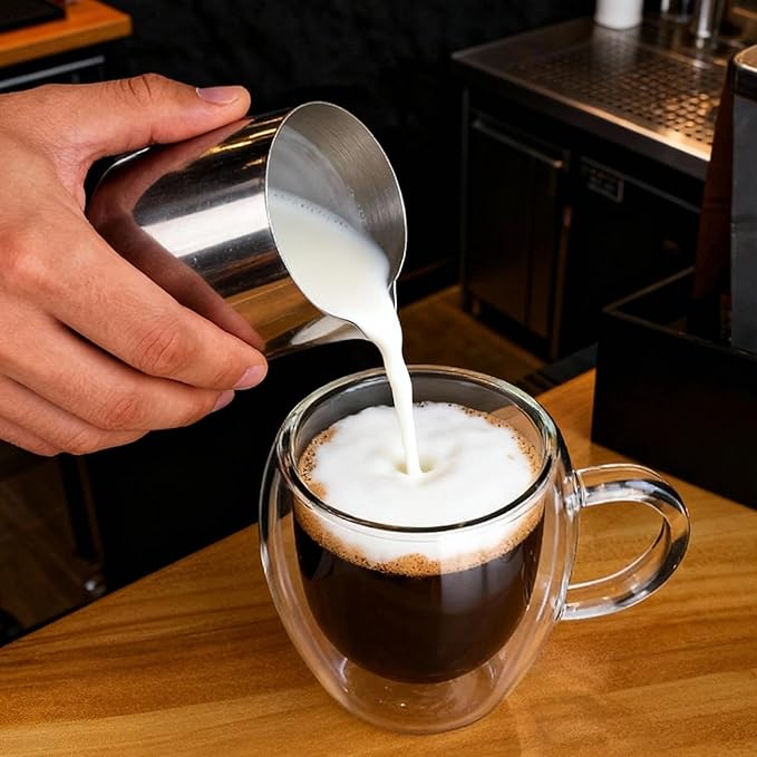 2.5oz Espresso Cups Set of 6, Small Expresso Coffee Cup, Expresso Shot Glass with Handle, Double Wall Insulated Espresso Mugs,Tazas de Cafe Expreso, Fit for Espresso Machine Accessories, Clear