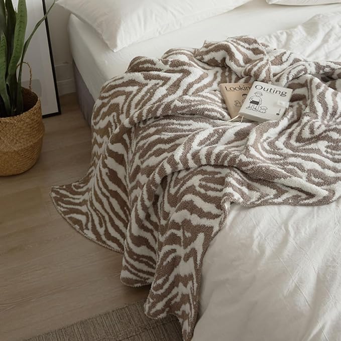 Zebra Throw Blanket 50x70 Beige Fuzzy Fleece Blankets for Couch Bed or Sofa, Soft Fluffy Cozy Thick Warm Blanket for Women, All Seasons