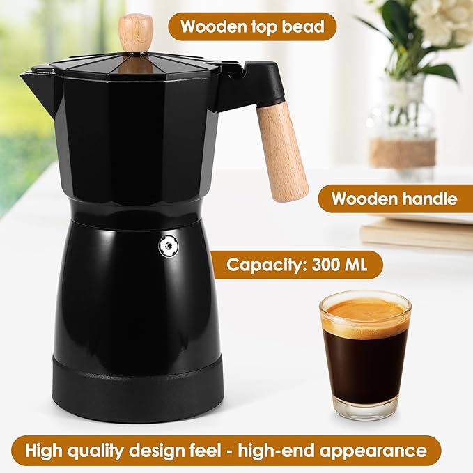 Electric Espresso Coffee Maker - 6 Cup Coffee Pot 300ml Electric Moka Pot, Portable Aluminum Cafeteras Electricas Italian Coffee Maker with Detachable Base, Coffee Machine, Gift for Coffee Lovers
