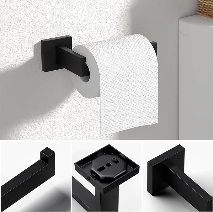 JOPOFI 5 Piece Bathroom Towel Bar Set - Thicken Stainless Steel Bath Towel Holder, 15.7 Inch Towel Racks for Bathroom Wall Mounted, Bathroom Hardware Accessories Set - Matte Black
