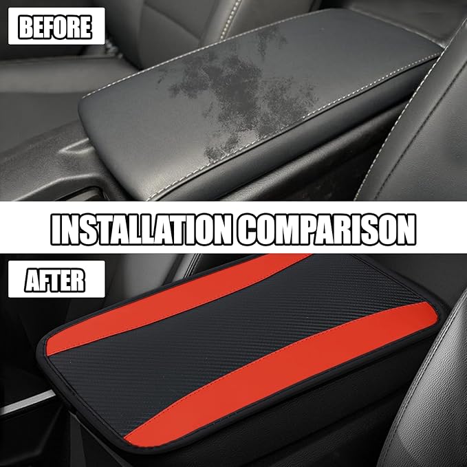 Hovom Car Center Console Cover, 12.72"×7.15" Leather Armrest Cover for Cars, Stylish Auto Armrest Cushion Pad, Anti-Scratch Vehicle Arm Rest Protector, Universal Interior Car Accessories (Red)