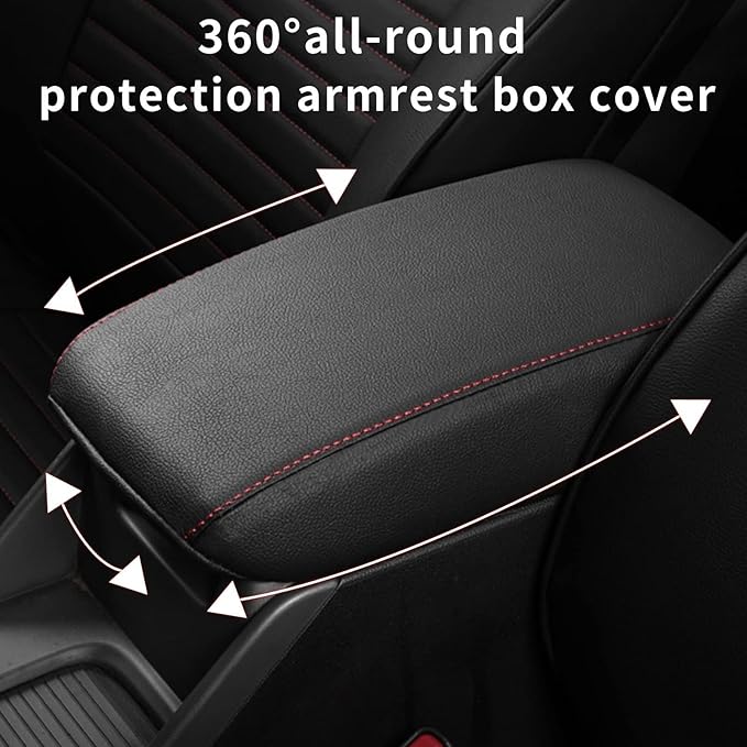 AOMSAZTO Armrest Covers for 2011-2016 Jeep Compass Black with Red Stiches