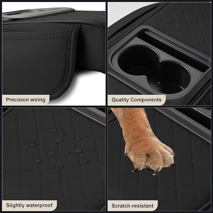 Center Console Cover Fit for Tacoma Faux Leather Car Armrest Cushion with Storage Bags, Cup Holder ＆ Phone Storage Multifunctional Middle Console Cover(Black)