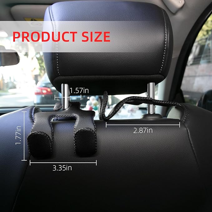 Car Hooks for Purses and Bags,Car Purse Holder Upgraded 2 in 1 Durable Hanger Leather Headrest Hook Car Back Seat Organizer Storage for Purse Car Interior Accessories,2-Pack,Black