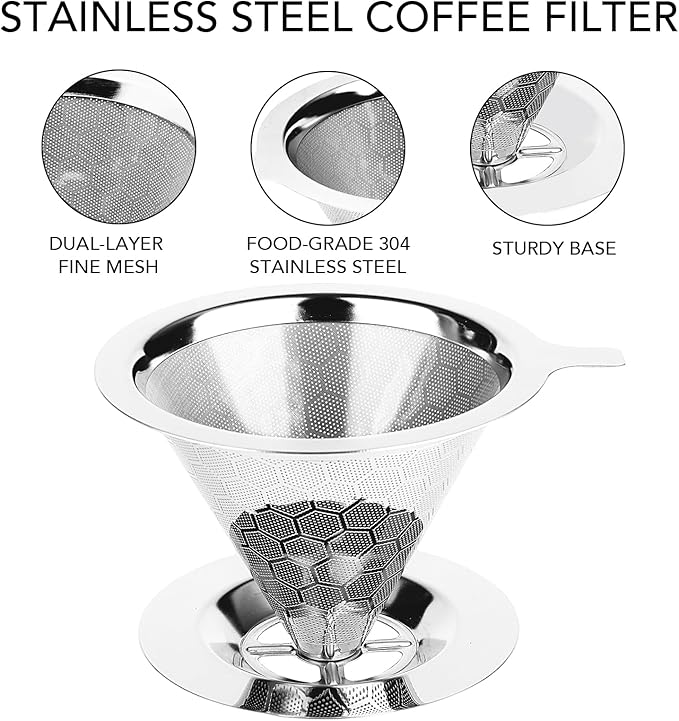 Pour over Coffee Maker, Reusable Metal Coffee Filter, Single Cup Pour over, Stainless Steel