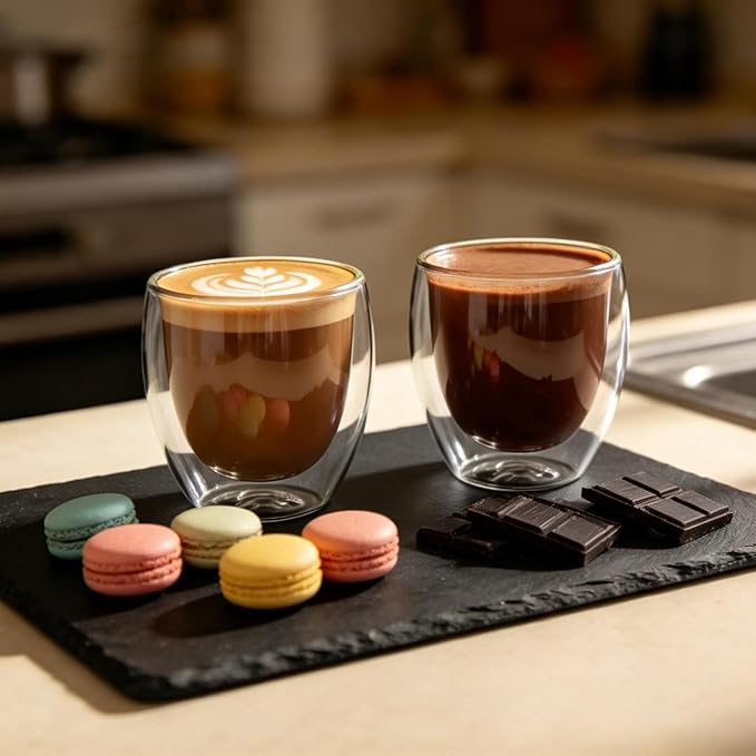 Double Walled Espresso Cups, 5oz Clear Expresso Mugs, Small Insulated Espresso glasses for Coffee Machines, Set of 2