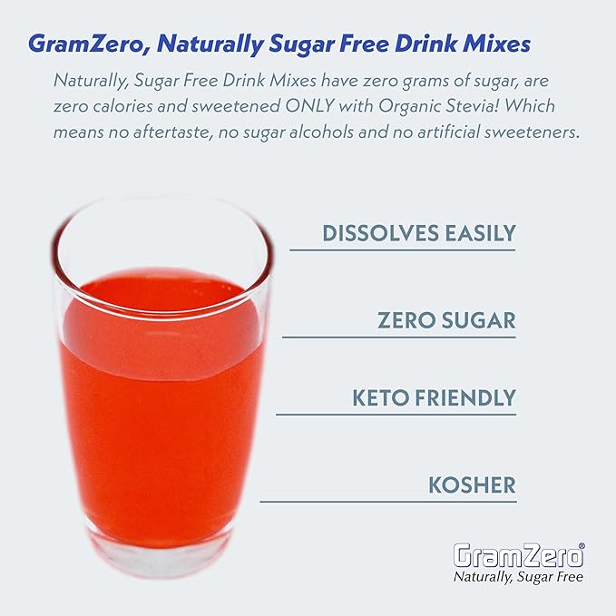 GramZero 2GO Sticks - Strawberry, Zero Calorie Sugar Free Drink Mix, Stevia Sweetened, Great For Nutrition Club Loaded Tea To Go Kits