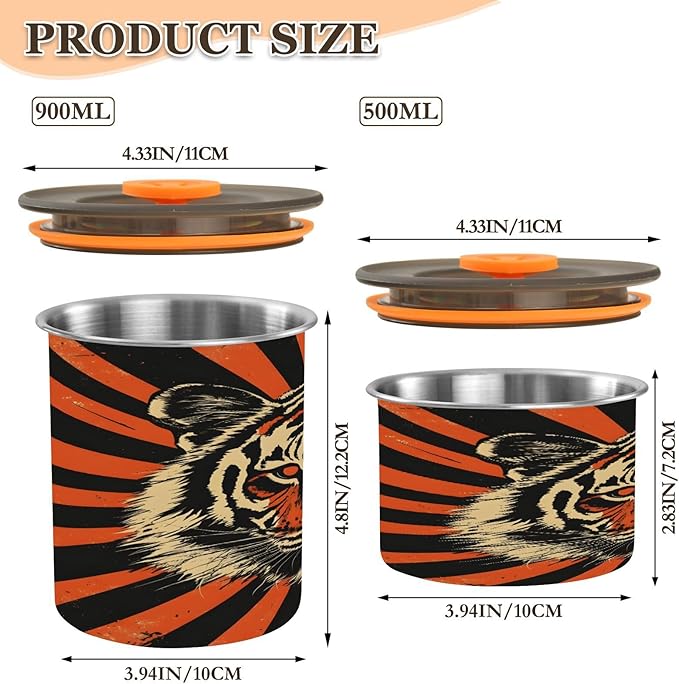 YETTASBIN Tiger Airtight Food Storage Containers 900ml/30oz, Stainless Steel Coffee Canisters with Vacuum-Lock Lid for Kitchen Organization, Coffee Bean, Tea, Sugar, Flour