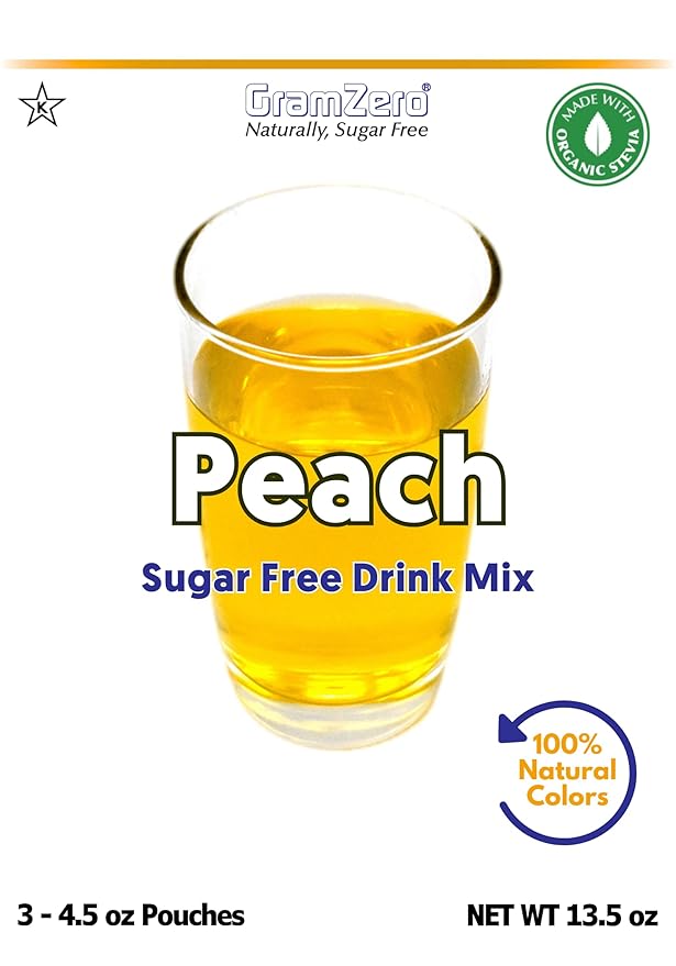 GramZero Peach Zero Calorie Sugar Free Drink Mix, Great For Nutrition Club Loaded Teas, Stevia Sweetened