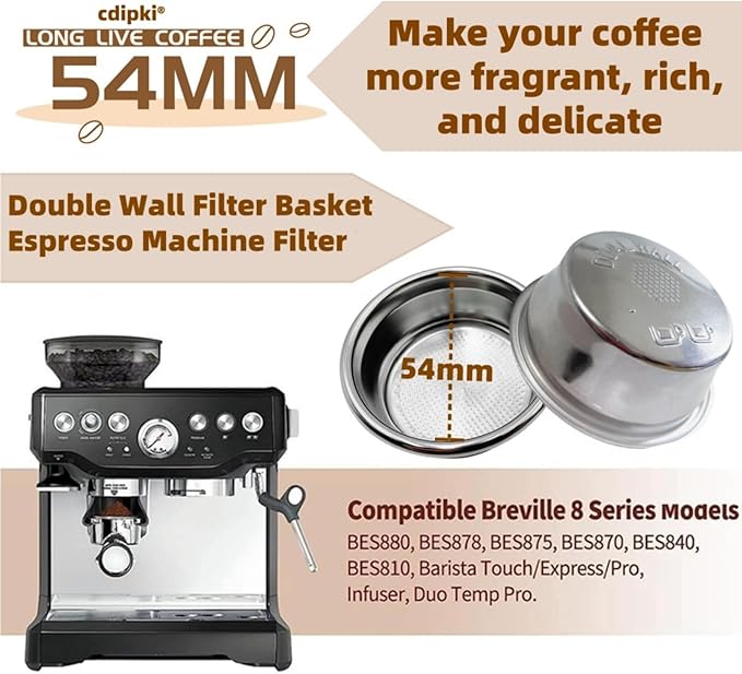 BES860XL Double Cup Dual Wall coffee Filter Basket compatible with Breville BES870/875/880/878/890/500/BES860XL Coffee Machine Pressurized Filter Basket basket Fits various Breville models