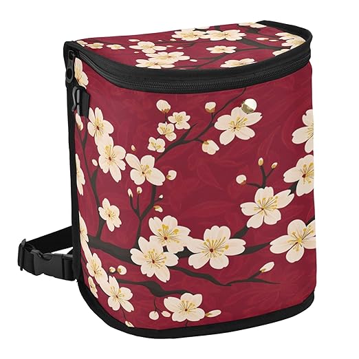 MNSRUU Car Trash Can with Lid, Vintage Floral Cherry Blossom Car Trash Bag Hanging Organizers and Storage for Front Back Seat, Leak-Proof Trash Bin