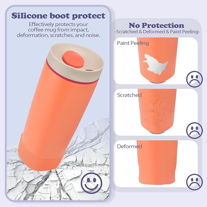 2pcs Silicone Boot for Owala SmoothSip Slider Coffee Tumbler 20oz 12oz, Anti-Slip Sleeve for Travel Coffee Mug, Protective Accessories for Owala BPA Free (Campfire)