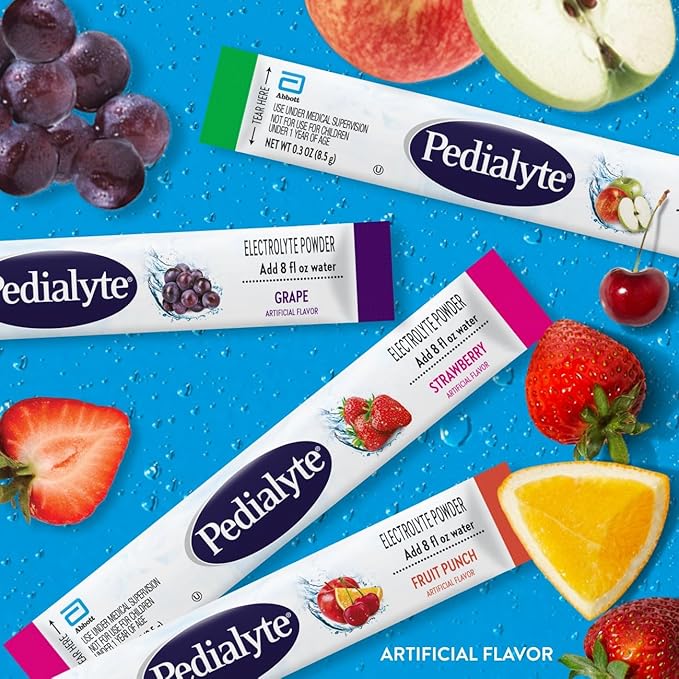 Pedialyte Electrolyte Powder, Hydration Drink for Kids & Adults, Variety Pack: Strawberry, Fruit Punch, Grape, and Apple, 24 Powder Packets,(Pack of 6)