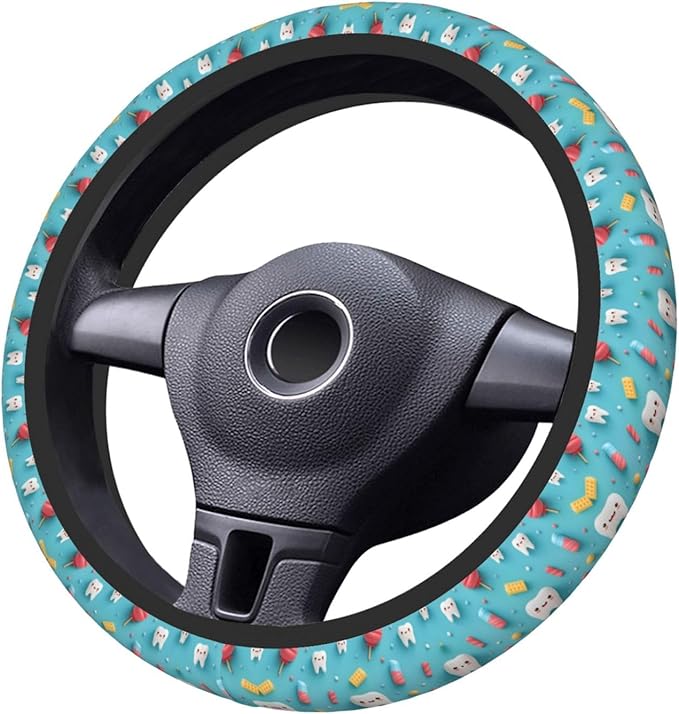 Neoprene Steering Wheel Cover Dental Print Car Steering Wheel Cover Universal Fit for Most Cars