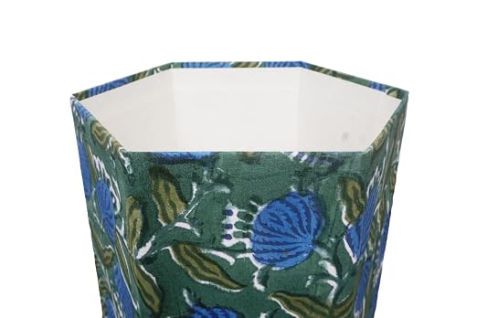 Generic 3.3 Gallon Cotton Hand Block Printed Paper Waste Basket |Small Decorative Trash Can for Housewarming Gifts in Living Room, Bedroom, Bathroom | Eco-Friendly, Plastic-Free (1, D. GREEN & BLUE)