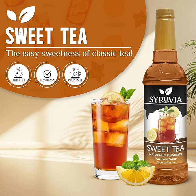 Syruvia Sweet Tea Flavored Syrup for Drinks, Cocktails, Lemonades, Iced Teas and Desserts – 25.4 fl oz
