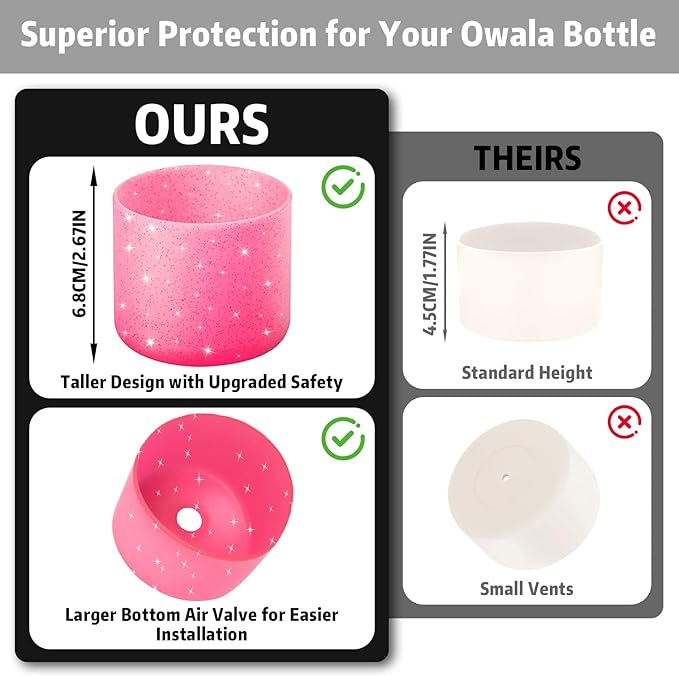 Silicone Boot for Owala 40oz Water Bottle – Anti-Slip Protective Cover, Bottle Boot, Base Cover Compatible with FreeSip, Sleeve for Stainless Steel Tumblers (Glitter Rose Red, 40OZ)