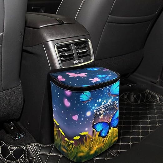 Butterfly Hanging Car Trash Bin Butterfly Car Interior Storage Accessories Portable Leak-Poof Vehicle Garbage Cans Mini Car Trash Cans for Front Back Seat Blue Butterfly