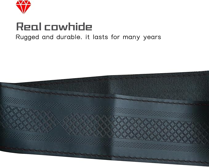 Comfortable Leather Steering Wheel Cover, Non Slip and Breathable, Suitable for 15 Inch Steering Wheel (Black Stripe