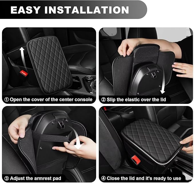 Upgraded Car Center Console Cover Fit for RAV4 Faux Leather Car Armrest Cover Cushion with 2 Storage Bags,Car Armrest Storage Box Interior Accessories(Black)