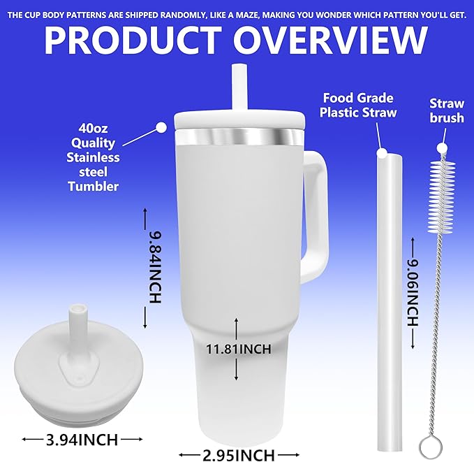 40-OZ Insulated Water Bottle,Insulated Stainless Steel Tumbler,Reusable Cold Drink Thermos,BPA-Free, Double-Wall Stainless Steel Water Bottle (Cup Body Color-Blind Box, 40, Fluid Ounces)