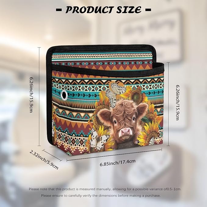 Tribal Highlands Cow Car Side Pocket Organizer Holder for Cell Phone Sunglasses Cards Front Back Seat Storage Pocket for Car Small Auto Console Door Window Storage Bag