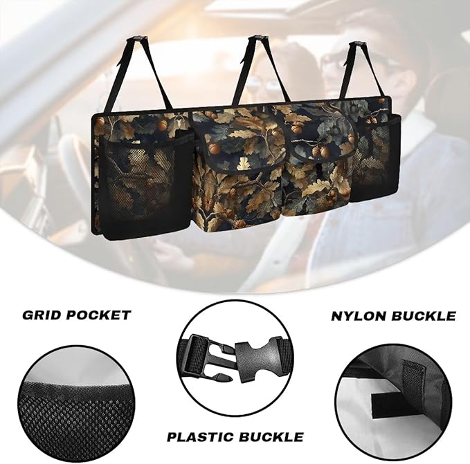 Branch Hanging Car Trunk Organizer Foldable Cargo Storage Bag with 4 Large Pockets 3 Adjustable Straps Waterproof Car Storage Organizer for Most Cars, Sedan, Truck, SUV