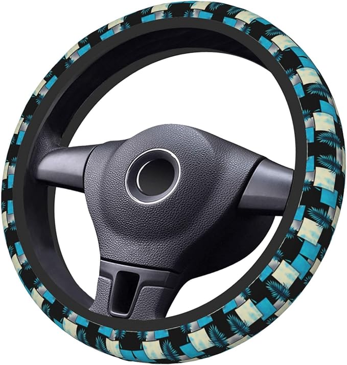 Weed Leaf Print Car Steering Wheel Cover, 15 Inch Steering Wheel Cover Stylish Decor for Most Cars