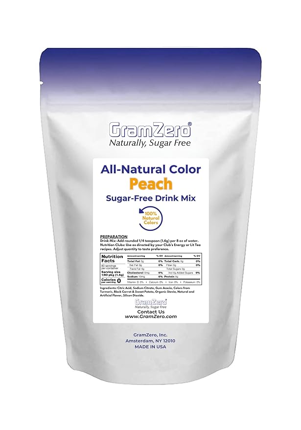 GramZero Peach Zero Calorie Sugar Free Drink Mix, Great For Nutrition Club Loaded Teas, Stevia Sweetened