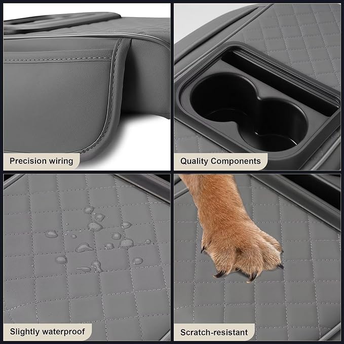 Center Console Cover Fit for Land Cruiser Faux Leather Car Armrest Cushion with Storage Bags, Cup Holder ＆ Phone Storage Multifunctional Middle Console Cover(Grey)