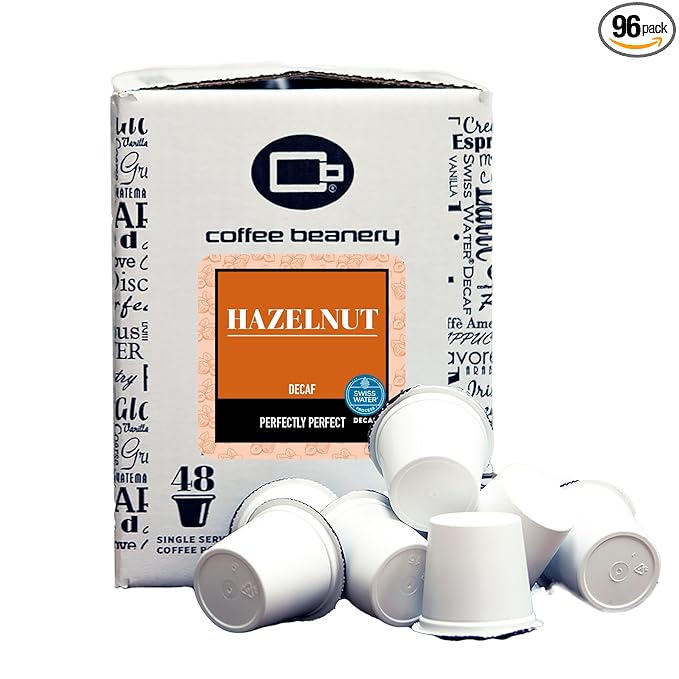 Hazelnut Decaf Coffee Pods by Coffee Beanery | 96ct Bulk Flavored Decaf Coffee Pods Medium Roast Coffee