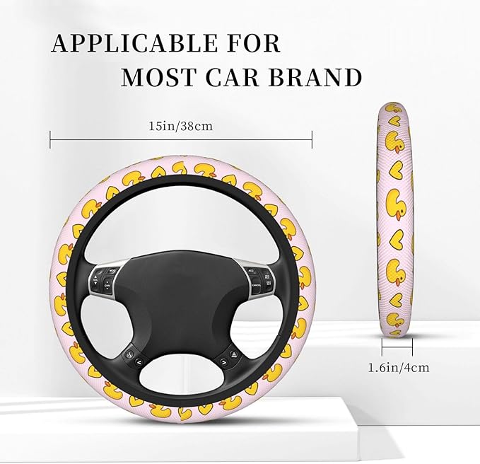 Cute Yellow Duck Steering Wheel Cover for Women Men Girls, Car Accessories Decor Thickened Anti-Slip Auto Steering Wheel Covers Protector Universal Fit 15 Inch for Cars, Truck, SUV