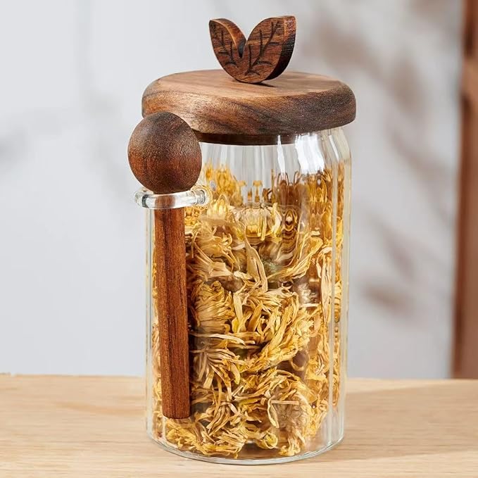 ANSQU Glass Jar with Wooden Lid and Spoon, Food Storage Containers Coffee Jar Coffee Grounds Container, 27oz Coffee Canister holds up to 8.5oz of Coffee Beans
