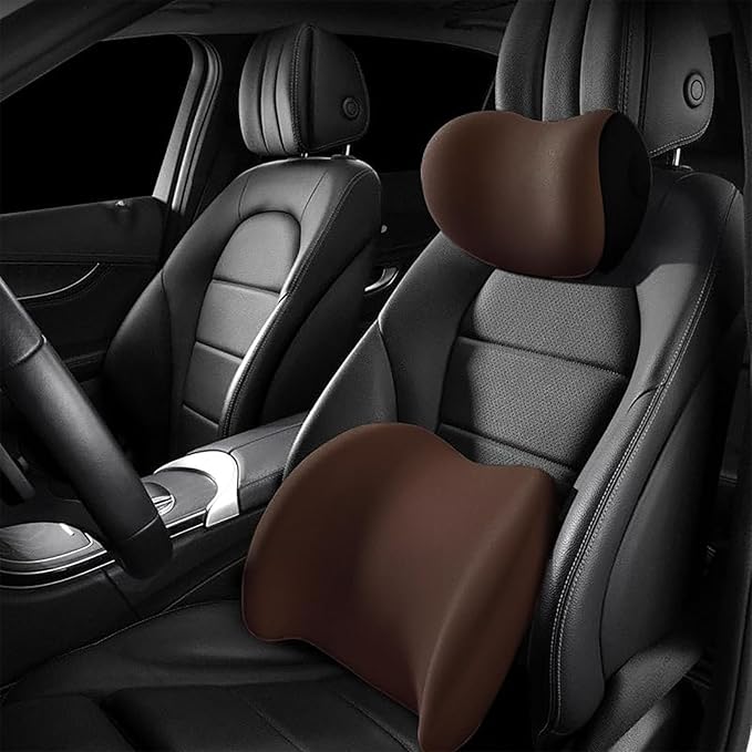 Car Back Support Neck Pillow for Ford F-250 2000-2024, Comfortable Soft Car Seat Headrest Neck Rest Cushion Lumbar Support Pillow with Adjustable Strap, Brown
