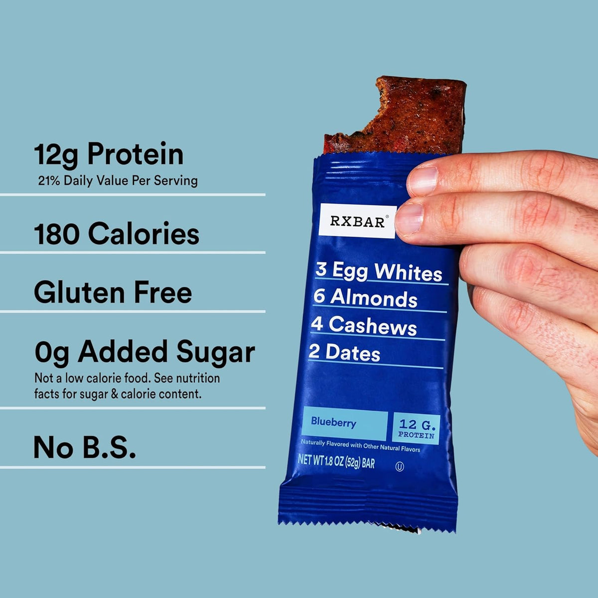 RXBAR Blueberry Protein Snack Bars, 22oz Box, 12 Count, Gluten Free, Kosher Pareve