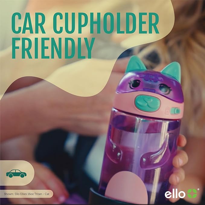 Ello Ellies 16oz Plastic Kids Water Bottle with Straw and Built-in Carrying Handle and Leak-Proof Locking Lid for School backpack, Lunchbox and Outdoor Sports, Dog