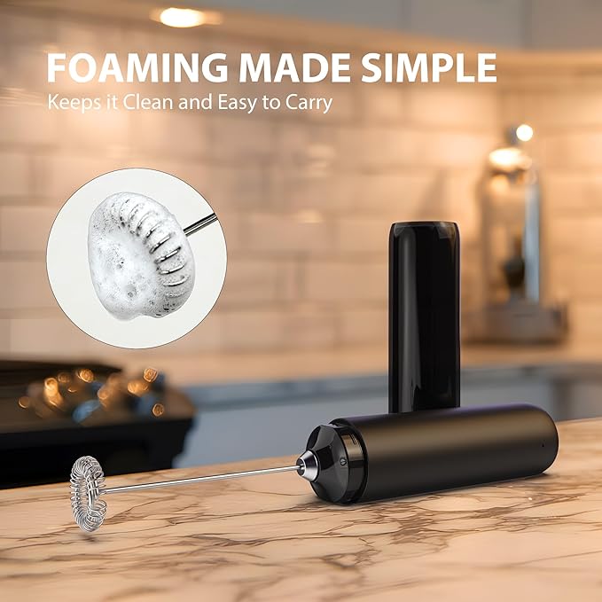 Rechargeable Milk Frother Hanheld with Cover, Portable Electric Foam Maker Frother Wand, Detachable Stainless Steel Drink Mixer Foamer for Coffee, Lattes, Cappuccino, Matcha, Hot Chocolate