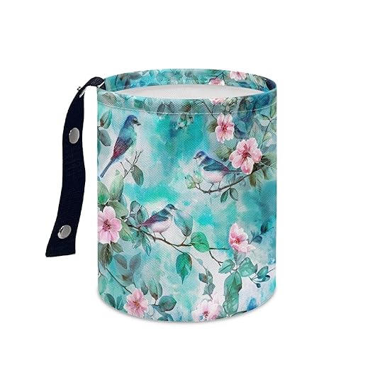 Green Hummingbird Car Trash Bin Garbage Can Leak Proof Waste Basket Container Bag Bin Portable Cup Holder Organizer with Strap Universal Storage Bag Box for Auto, Car, Camping, Travelling