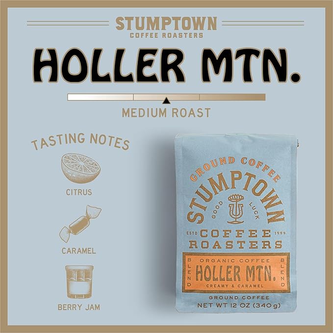 Stumptown Coffee Roasters, Organic Medium Roast Ground Coffee - Holler Mountain 12 Ounce Bag, Flavor Notes of Citrus Zest, Caramel and Hazelnut (Pack of 3)